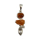 Silver pendant with orange garnets on a white background