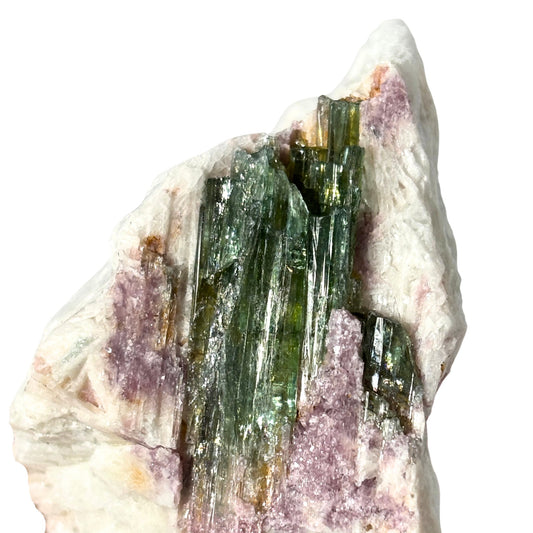 Green Tourmaline with Purple Lepidolite on Albite Matrix from Brazil