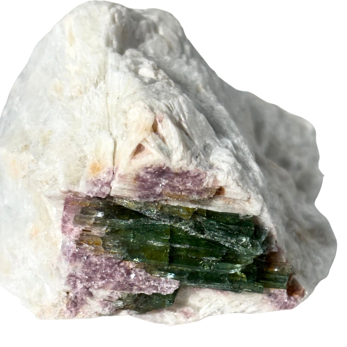 Green Tourmaline with Purple Lepidolite on Albite Matrix from Brazil