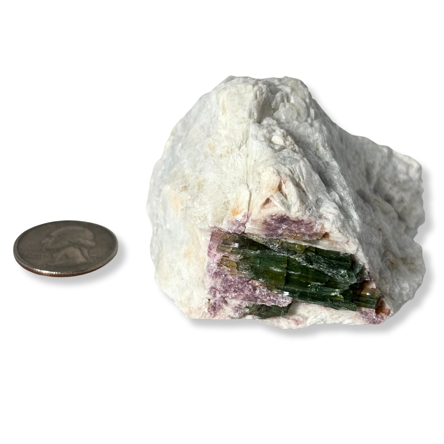 Green Tourmaline with Purple Lepidolite on Albite Matrix from Brazil