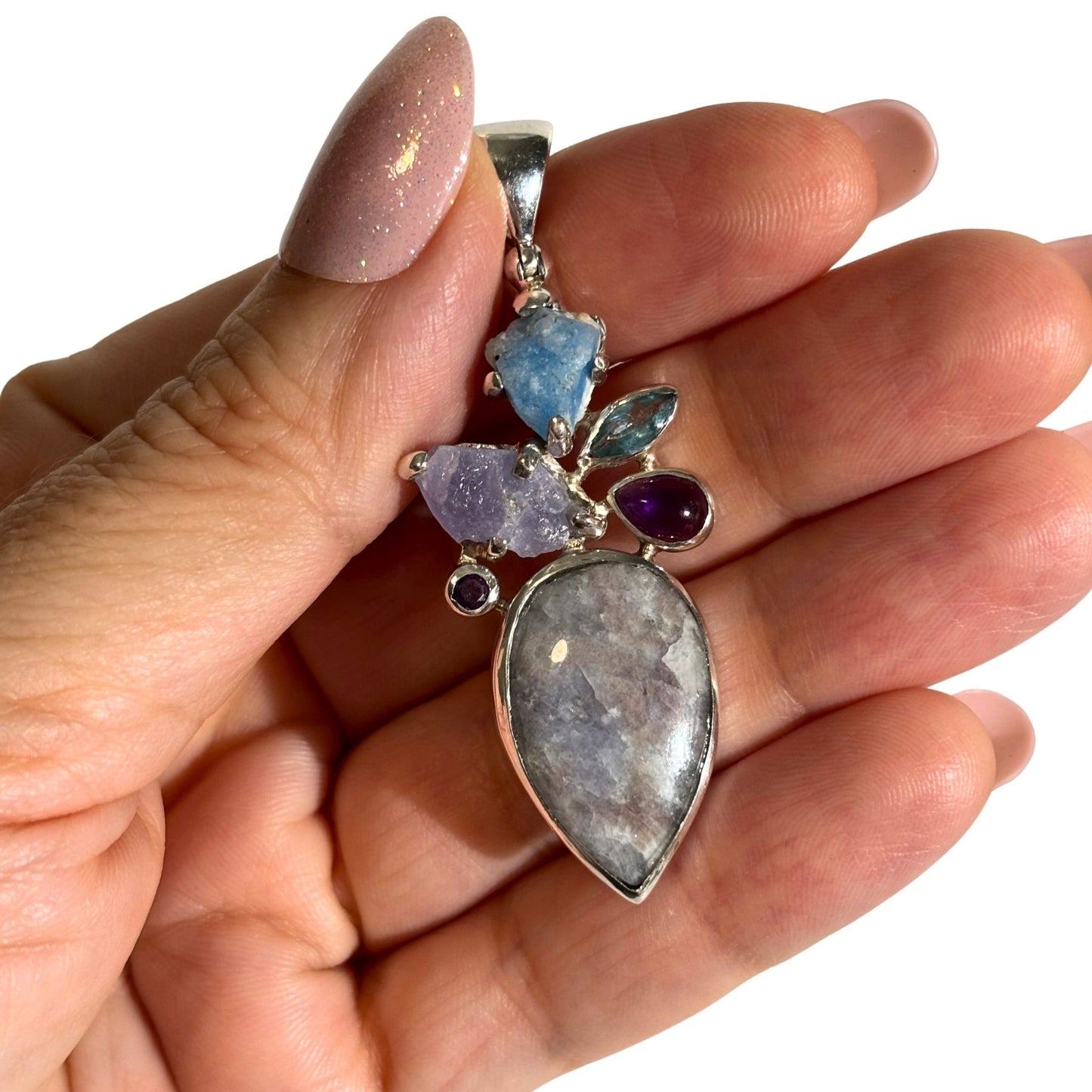 Hackmanite Amethyst Apatite Sterling Silver Pendant