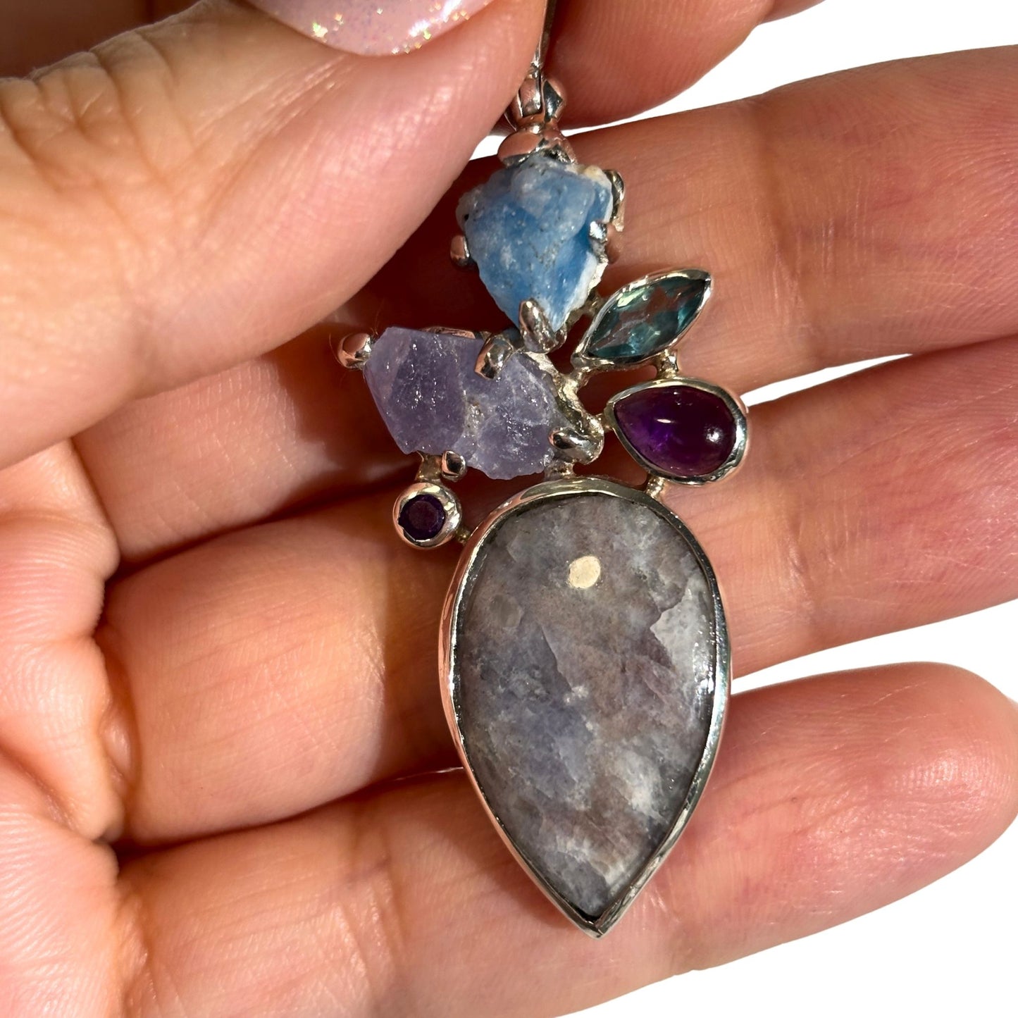 Hackmanite Amethyst Apatite Sterling Silver Pendant