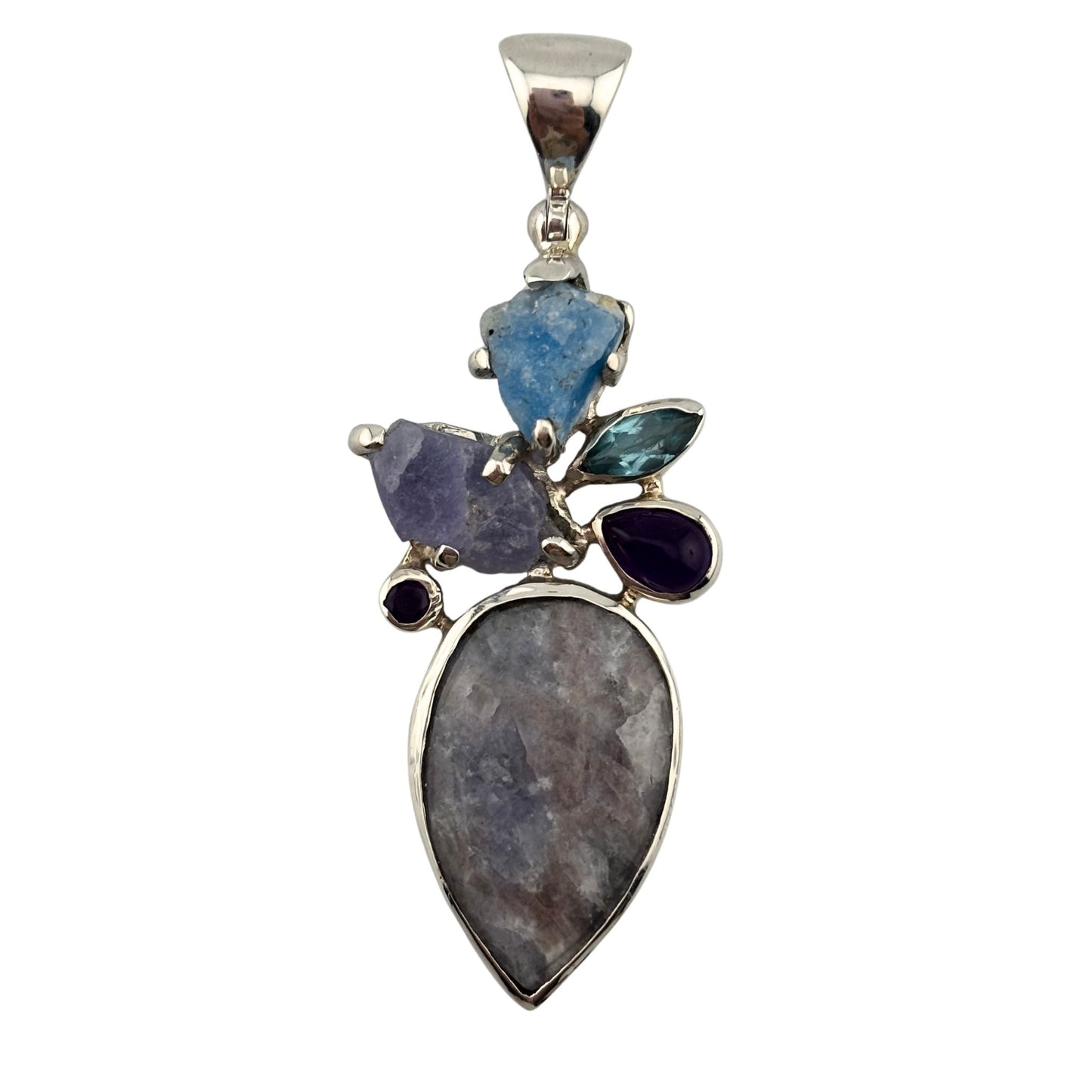 Hackmanite amethyst blue apatite pendant 