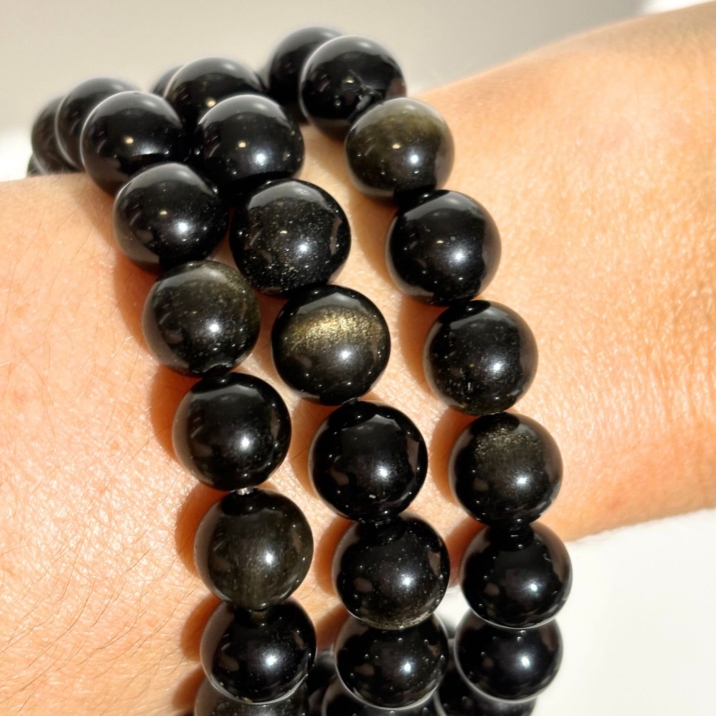 Gold Sheen Obsidian Bracelet - 10mm Stretchy Crystal Bracelet