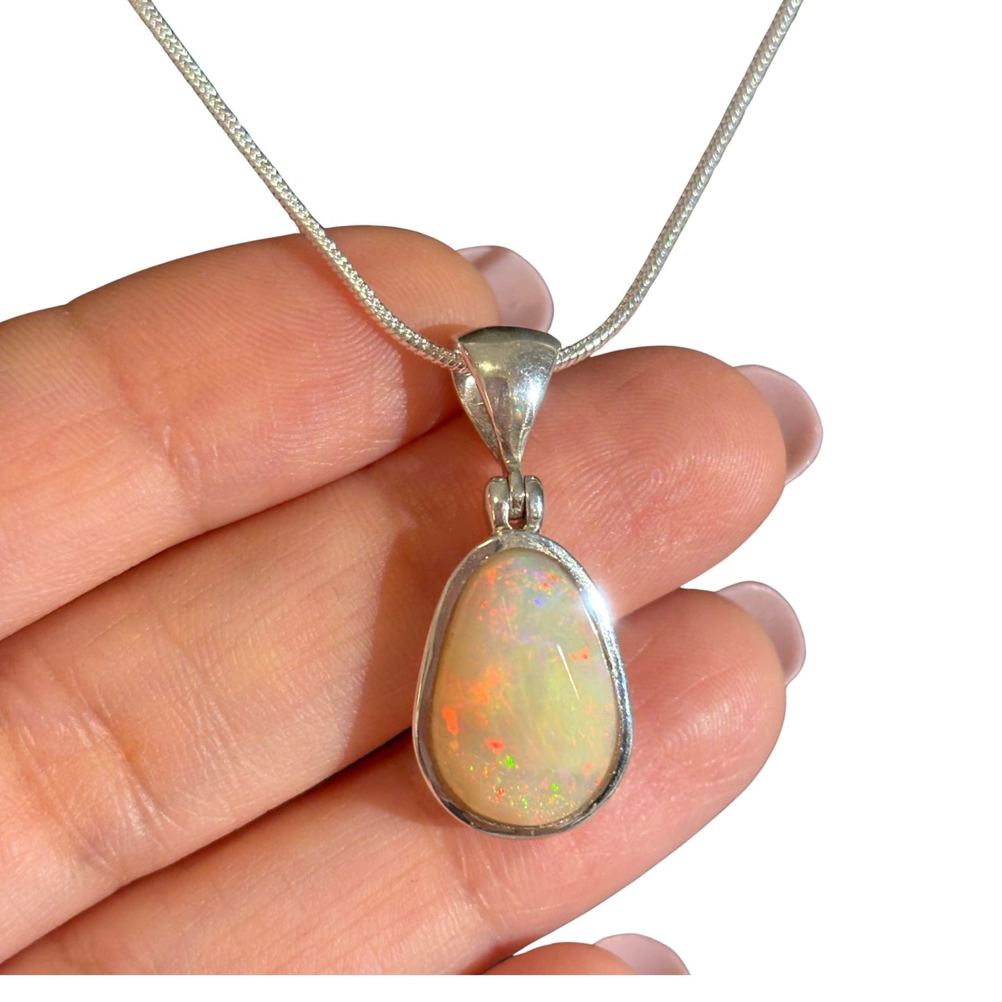 Ethiopian Opal Fiery Sterling Silver Pendant