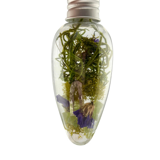 Christmas bulb ornament with crystal , moss, and dried flowers