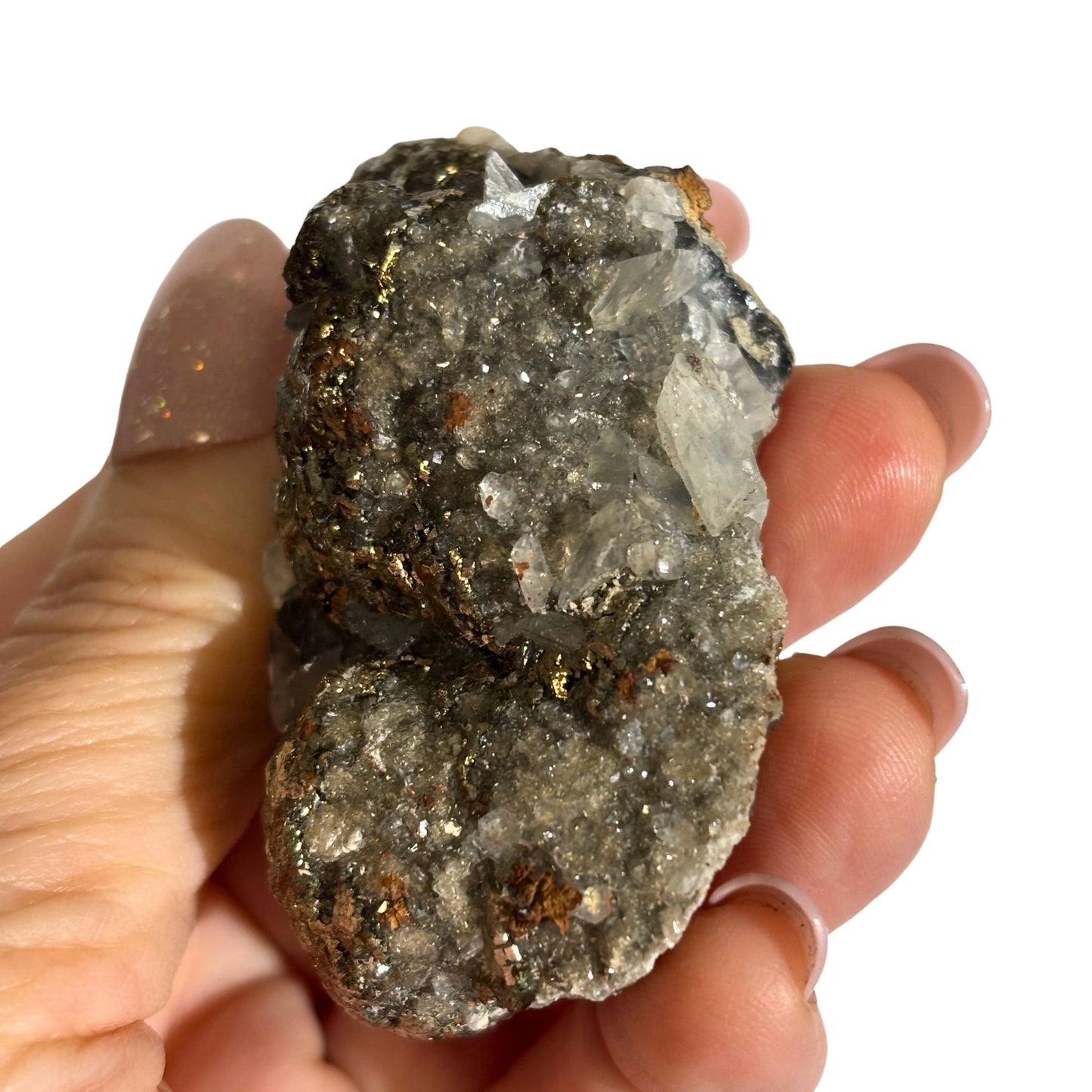 Pyrite and Calcite Crystal from Mexico - Natural Raw Mineral Specimen #1