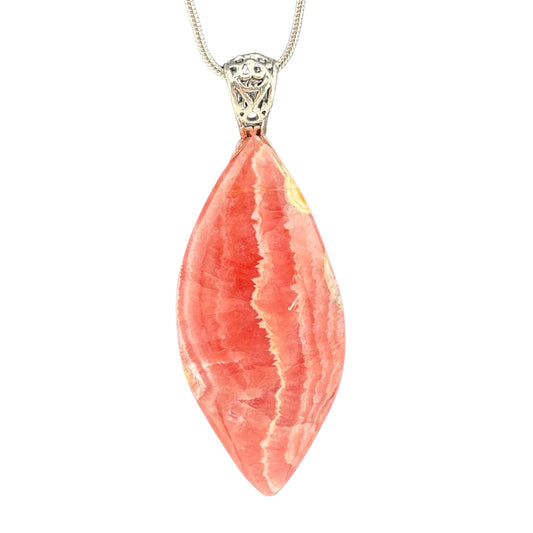 Rhodochrosite Marquis Sterling Silver Pendant