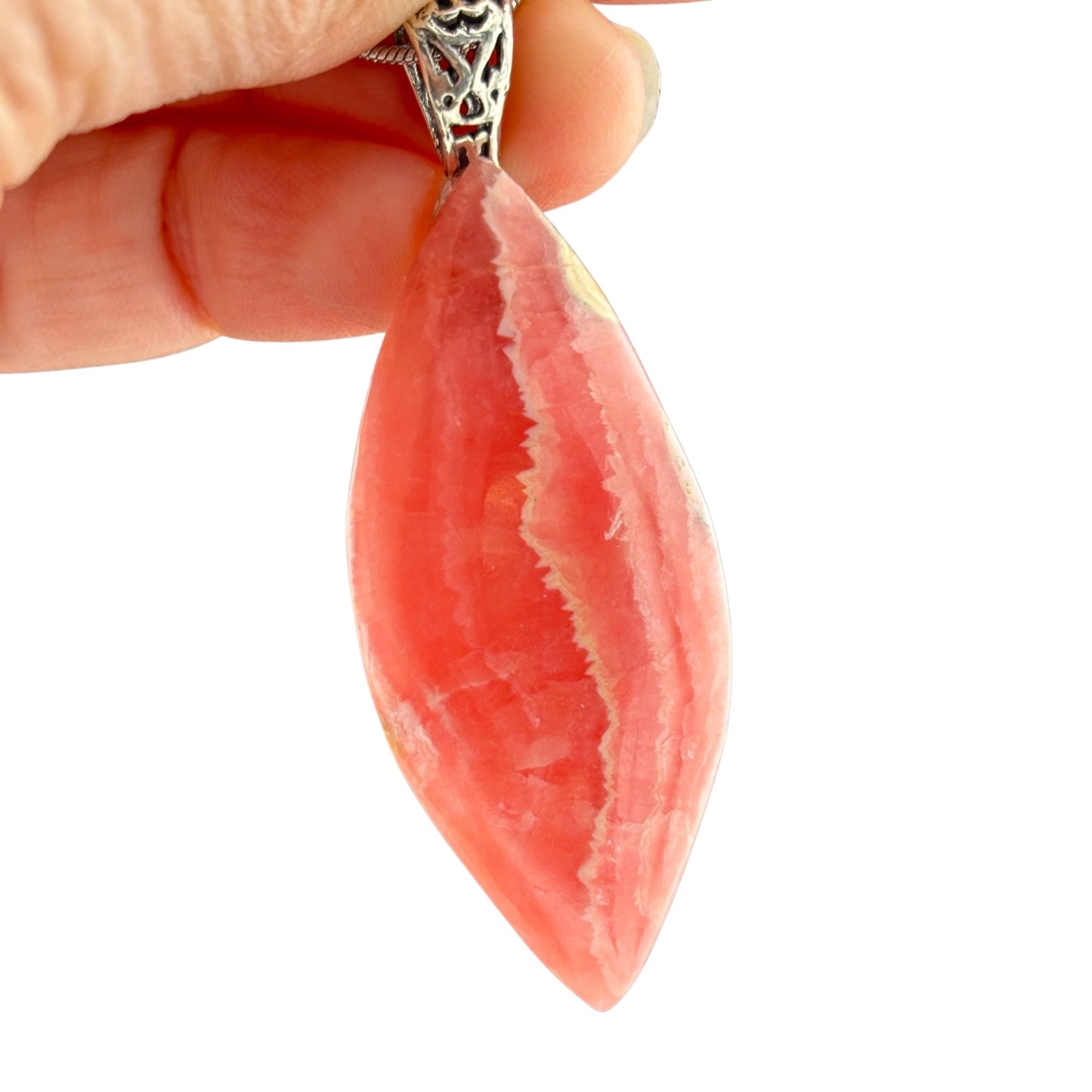Rhodochrosite Marquis Sterling Silver Pendant