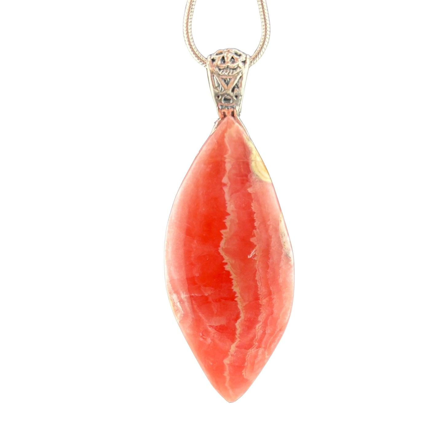 Rhodochrosite Marquis Sterling Silver Pendant