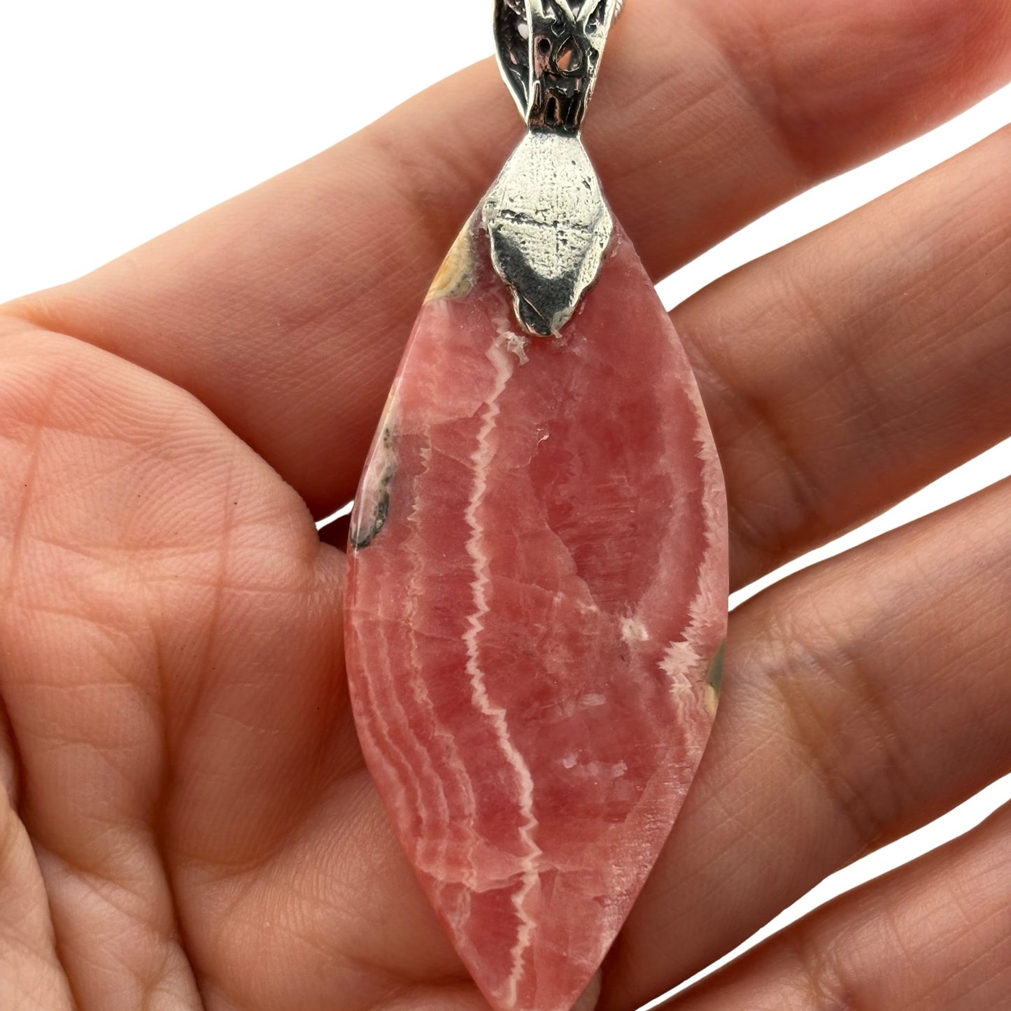 Rhodochrosite Marquis Sterling Silver Pendant