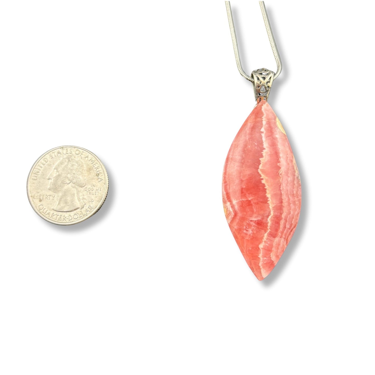 Rhodochrosite Marquis Sterling Silver Pendant