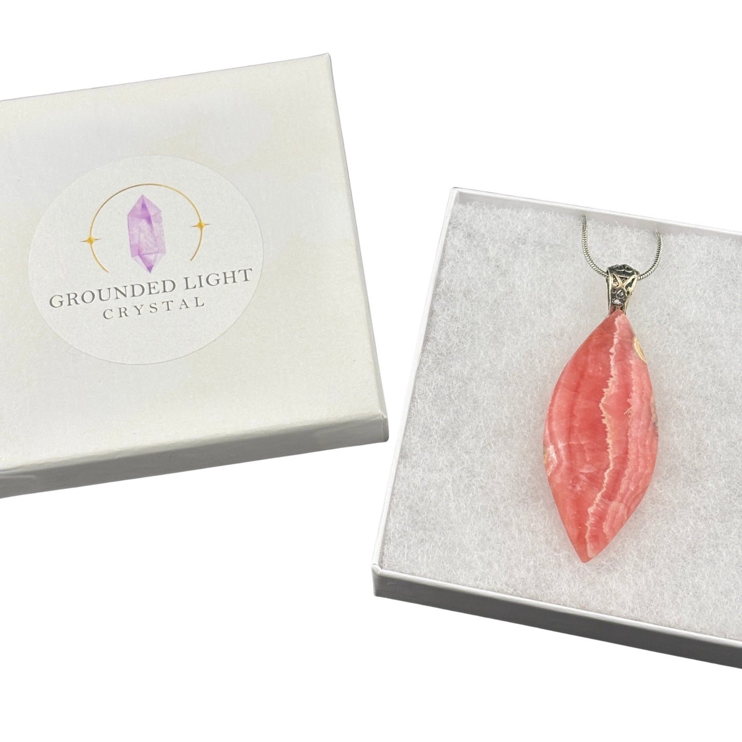 Rhodochrosite Marquis Sterling Silver Pendant