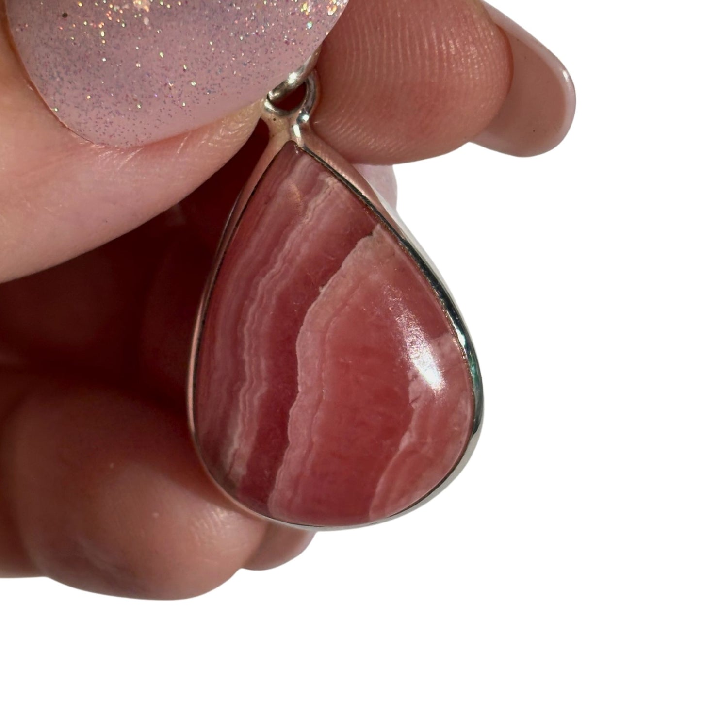 Rhodochrosite Banded Pink Teardrop Pendant