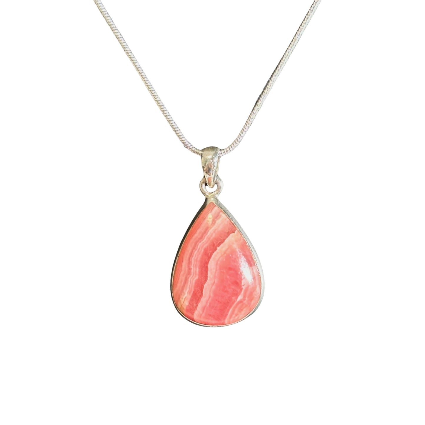 Rhodochrosite Banded Pink Teardrop Pendant