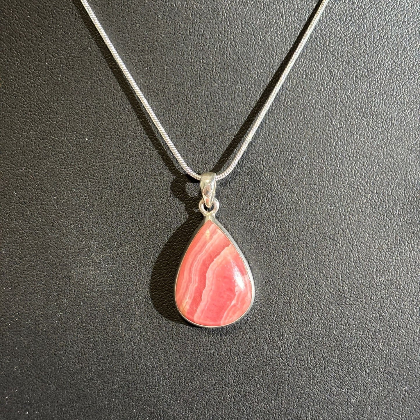 Rhodochrosite Banded Pink Teardrop Pendant