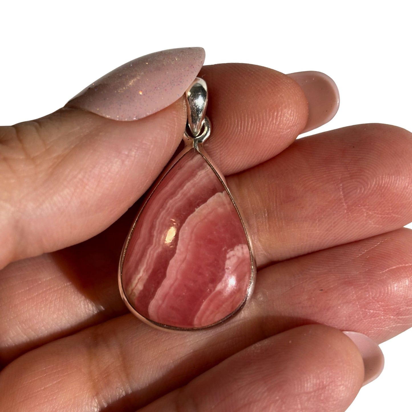 Rhodochrosite Banded Pink Teardrop Pendant