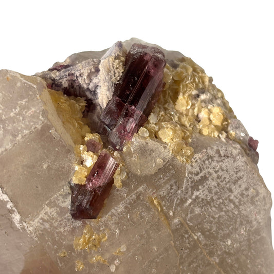 Rubellite Tourmaline Crystal and Lepidolite on Quartz Cluster, Purple Pink Tourmaline Mixed Mineral from Minas Gerais, Brazil