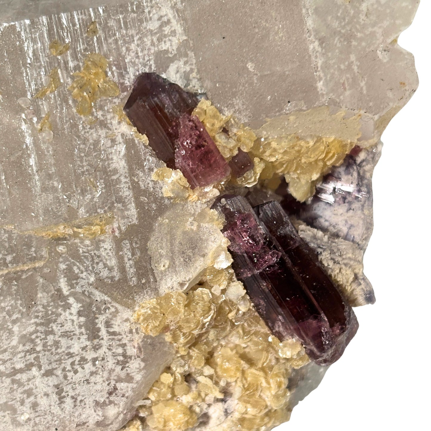 Rubellite Tourmaline Crystal and Lepidolite on Quartz Cluster, Purple Pink Tourmaline Mixed Mineral from Minas Gerais, Brazil