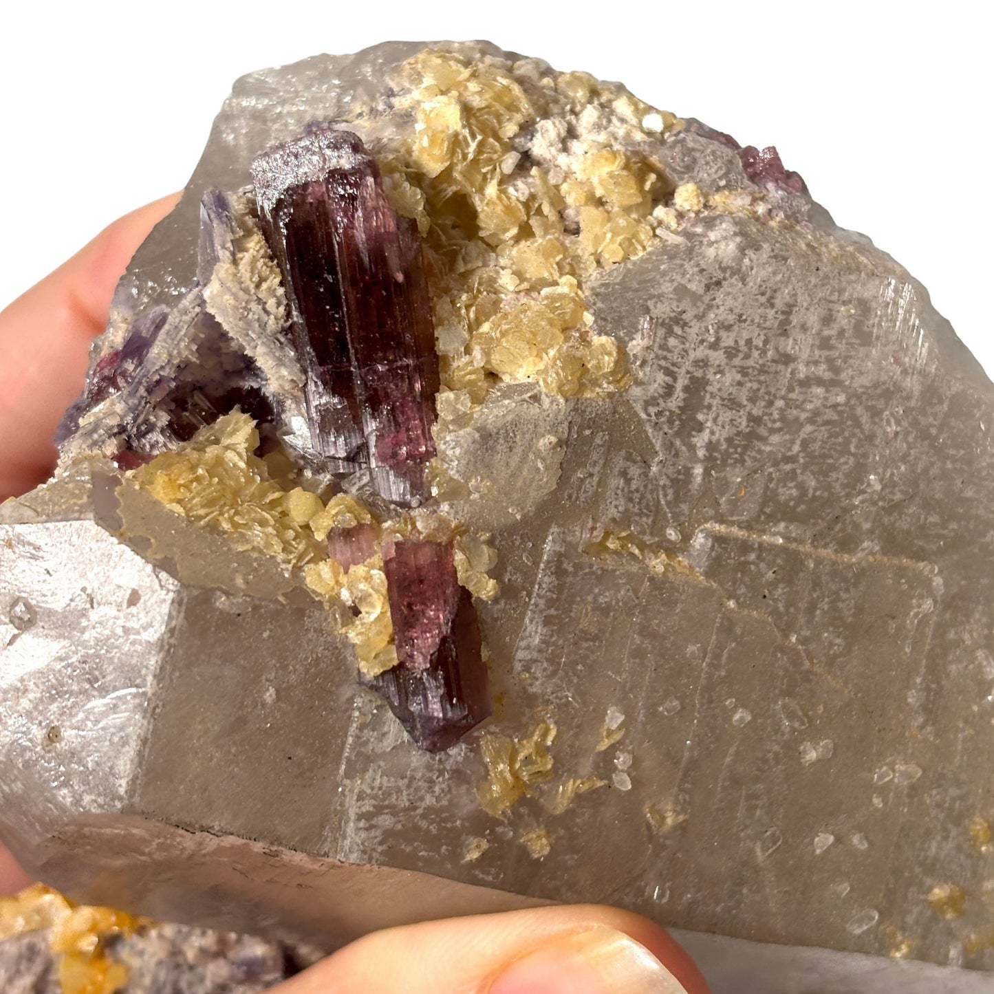 Rubellite Tourmaline Crystal and Lepidolite on Quartz Cluster, Purple Pink Tourmaline Mixed Mineral from Minas Gerais, Brazil