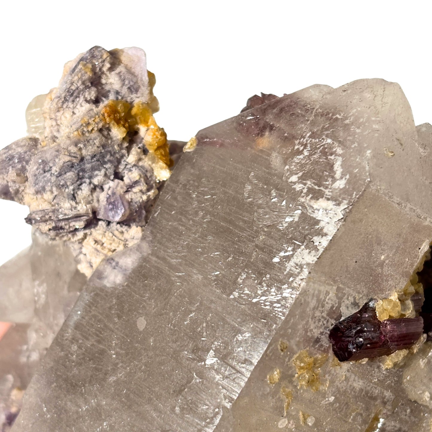Rubellite Tourmaline Crystal and Lepidolite on Quartz Cluster, Purple Pink Tourmaline Mixed Mineral from Minas Gerais, Brazil