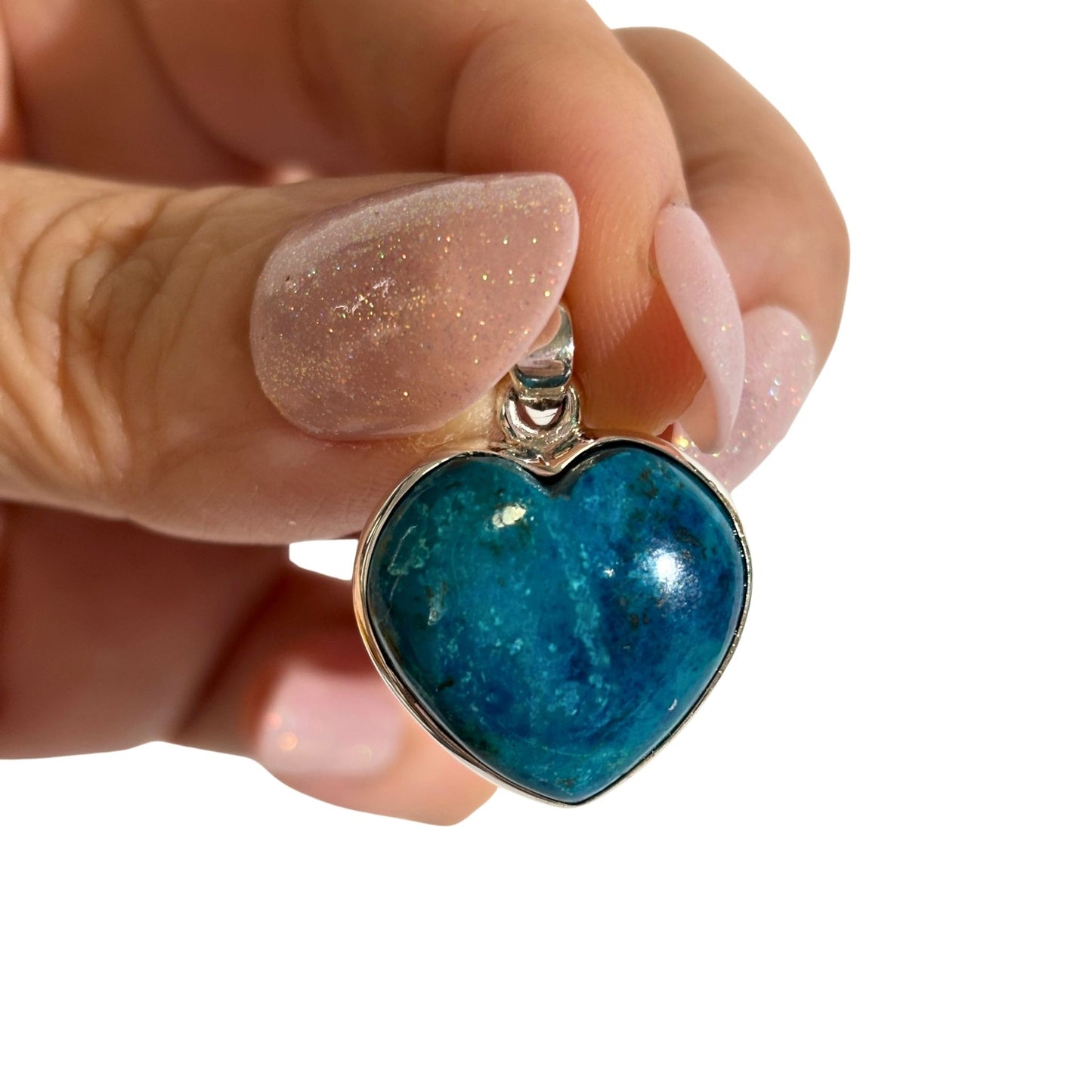 Shattuckite Heart Pendant - Blue Stone Necklace