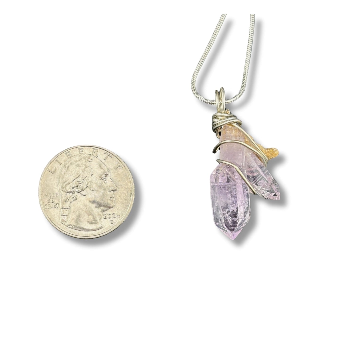 Veracruz Amethyst Scepter Silver Wrapped Pendant Necklace
