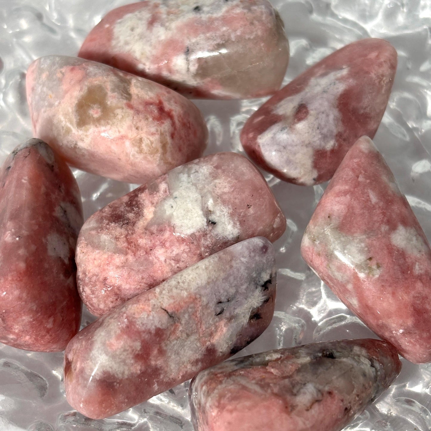 Pink Petalite with Lepidolite Tumbled Pocket Stones in Multiple Sizes