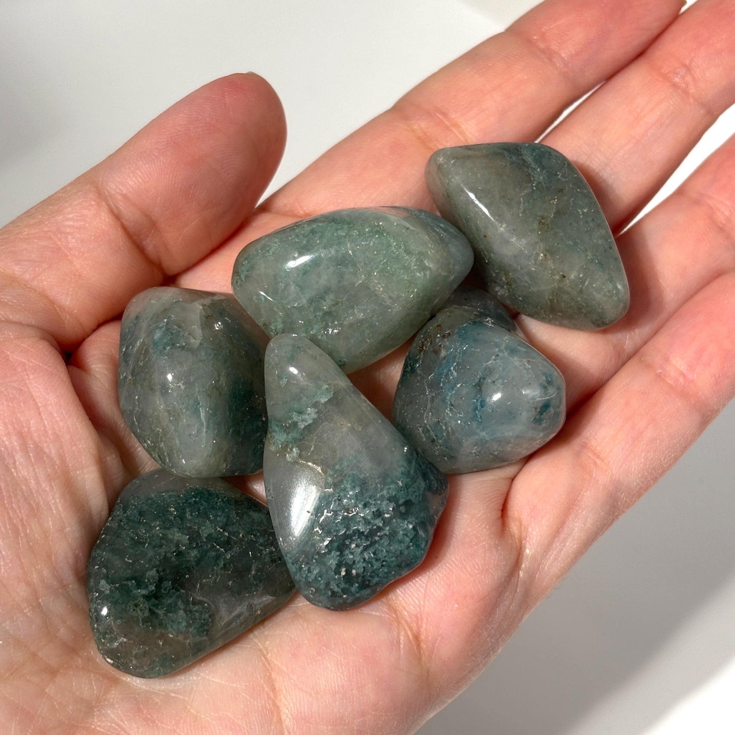 Quartz and Chrysocolla Tumbled Pocket Stones in Multiple Sizes