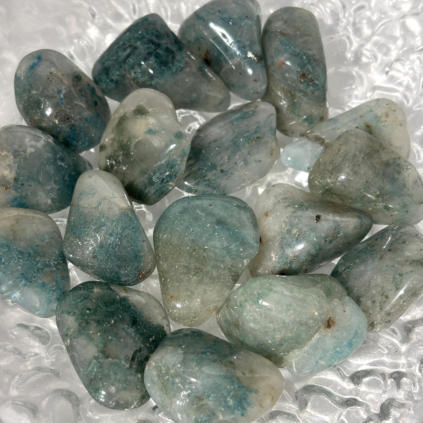 Quartz and Chrysocolla Tumbled Pocket Stones in Multiple Sizes