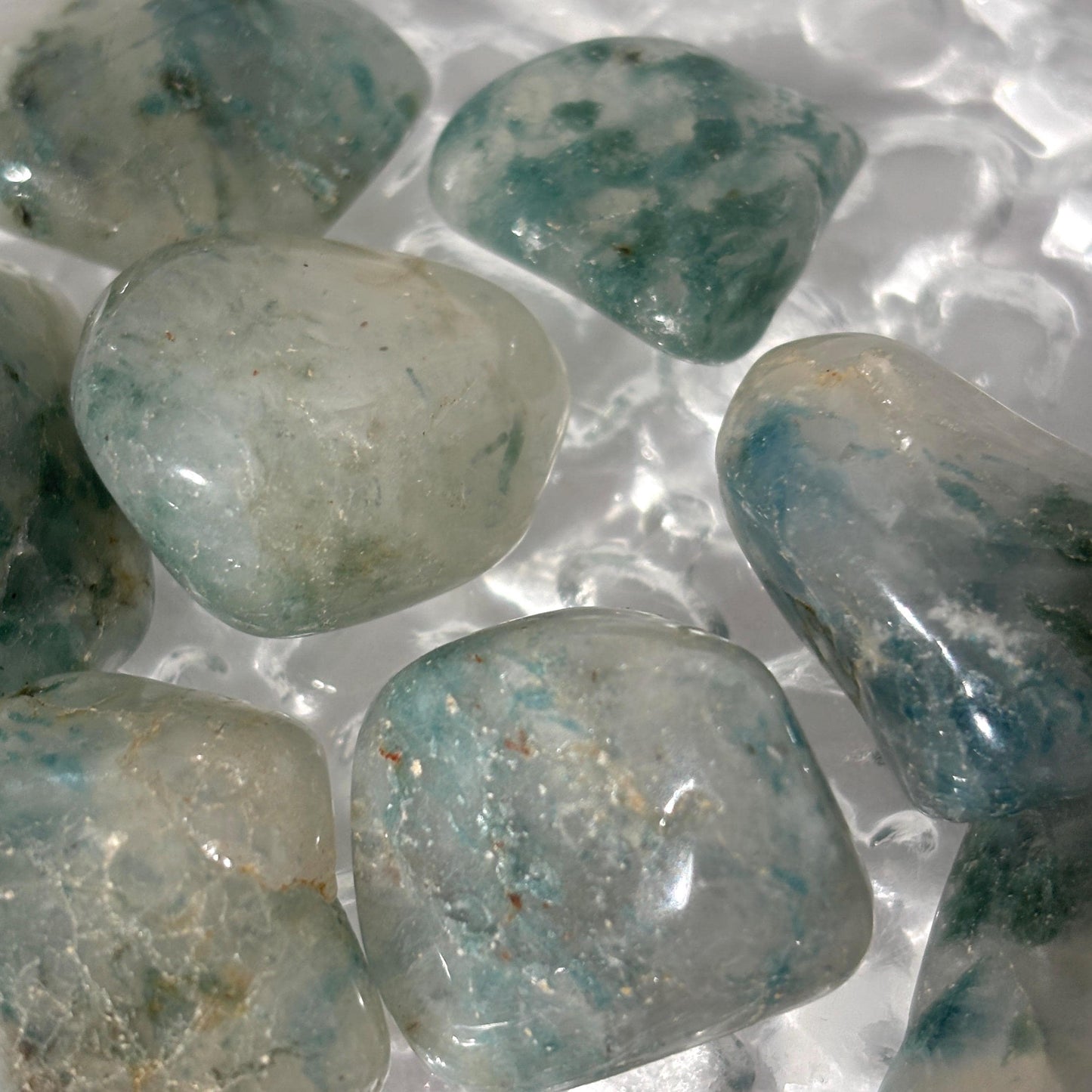 Quartz and Chrysocolla Tumbled Pocket Stones in Multiple Sizes