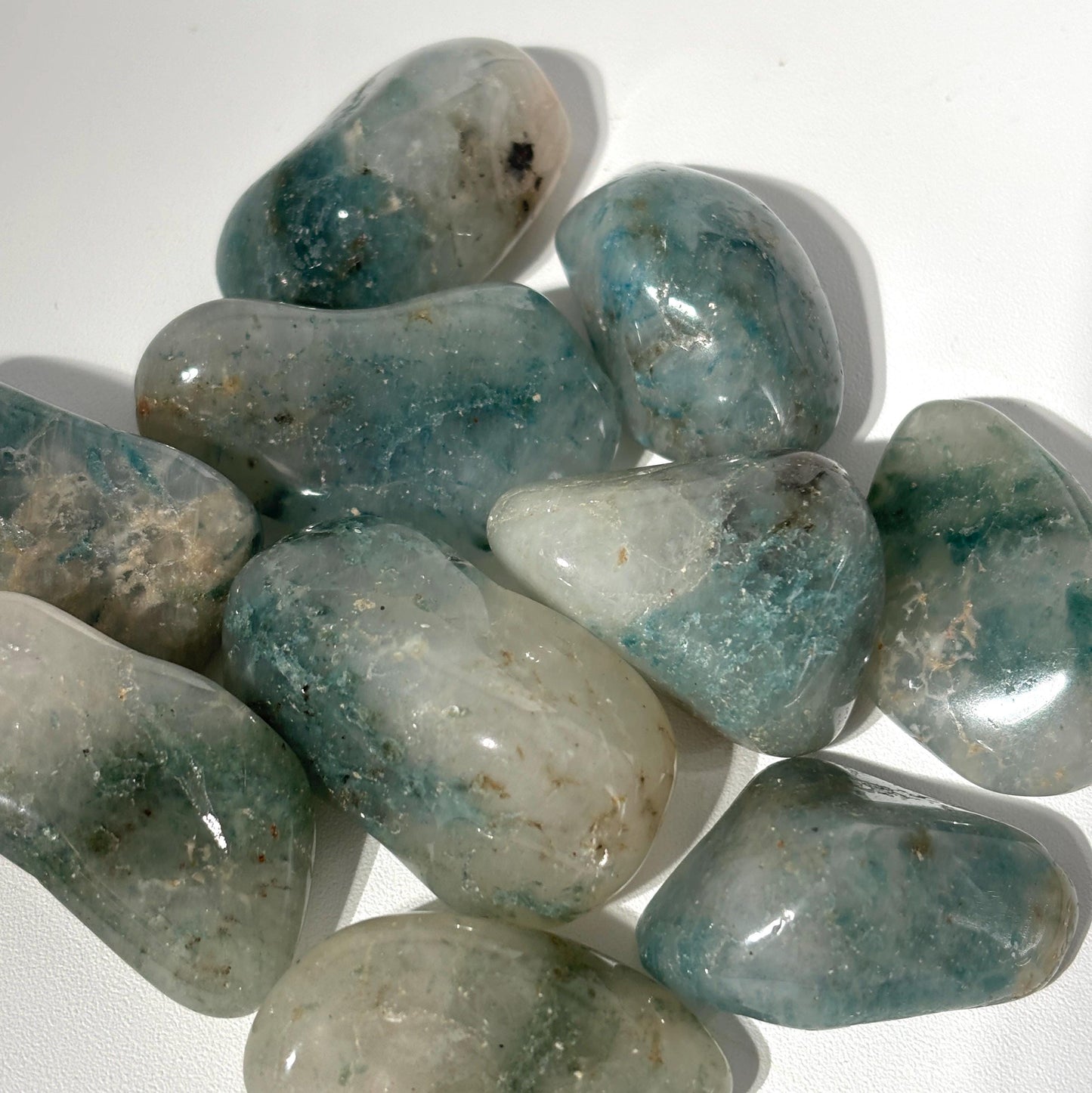 Quartz and Chrysocolla Tumbled Pocket Stones in Multiple Sizes