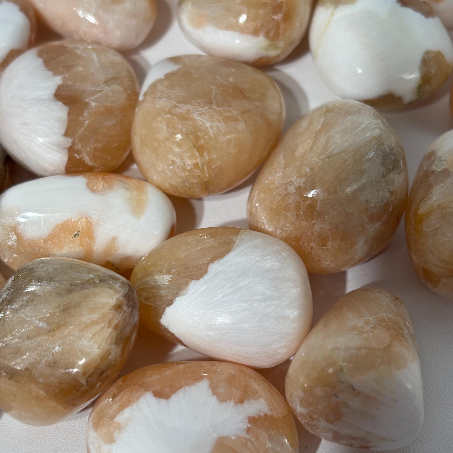 Stilbite Scolecite Peaches and Cream Tumbled Pocket Stones in Multiple Sizes