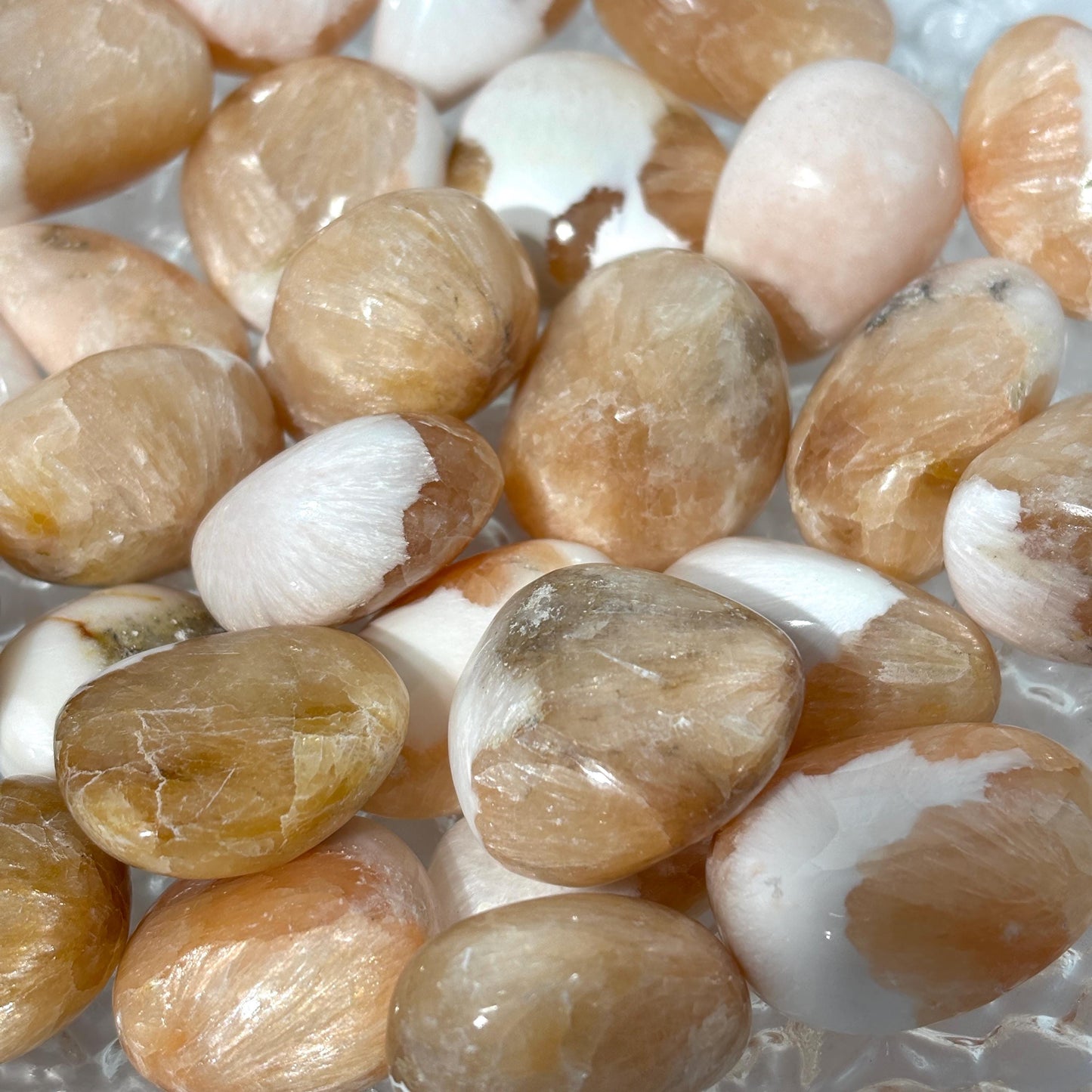Stilbite Scolecite Peaches and Cream Tumbled Pocket Stones in Multiple Sizes